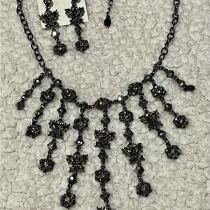 Elegant Black Crystal Necklace and Earring Set